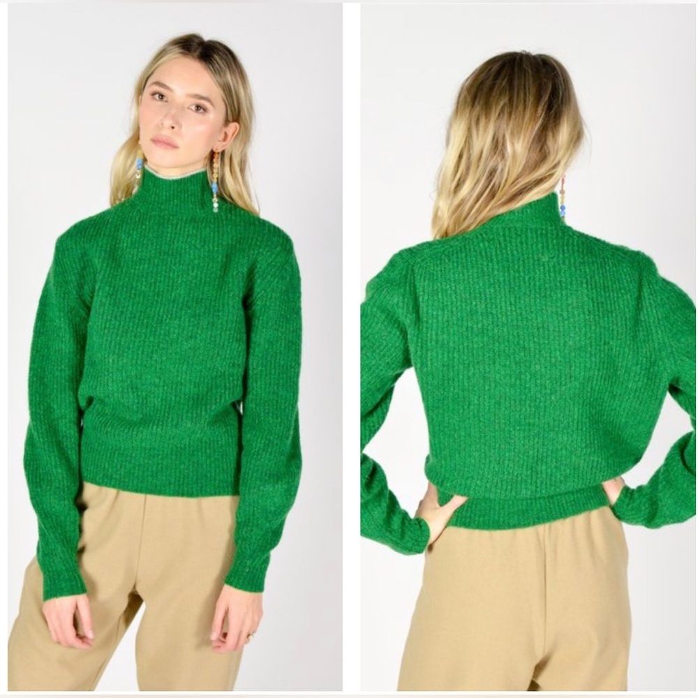 Paloma Wool Himalaya Green Wool Mohair Blend Textured Sweater Size L Mock Neck